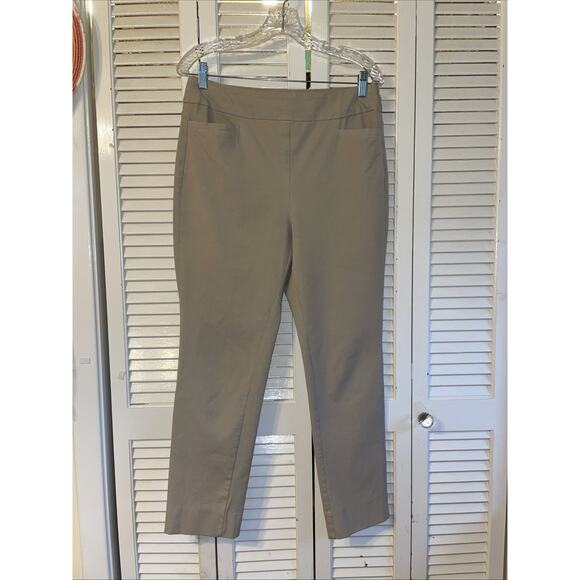 Soft Surroundings Khaki Stretch Pants Size Petite M Mid Rise Pull UP Flat Front - Picture 3 of 9